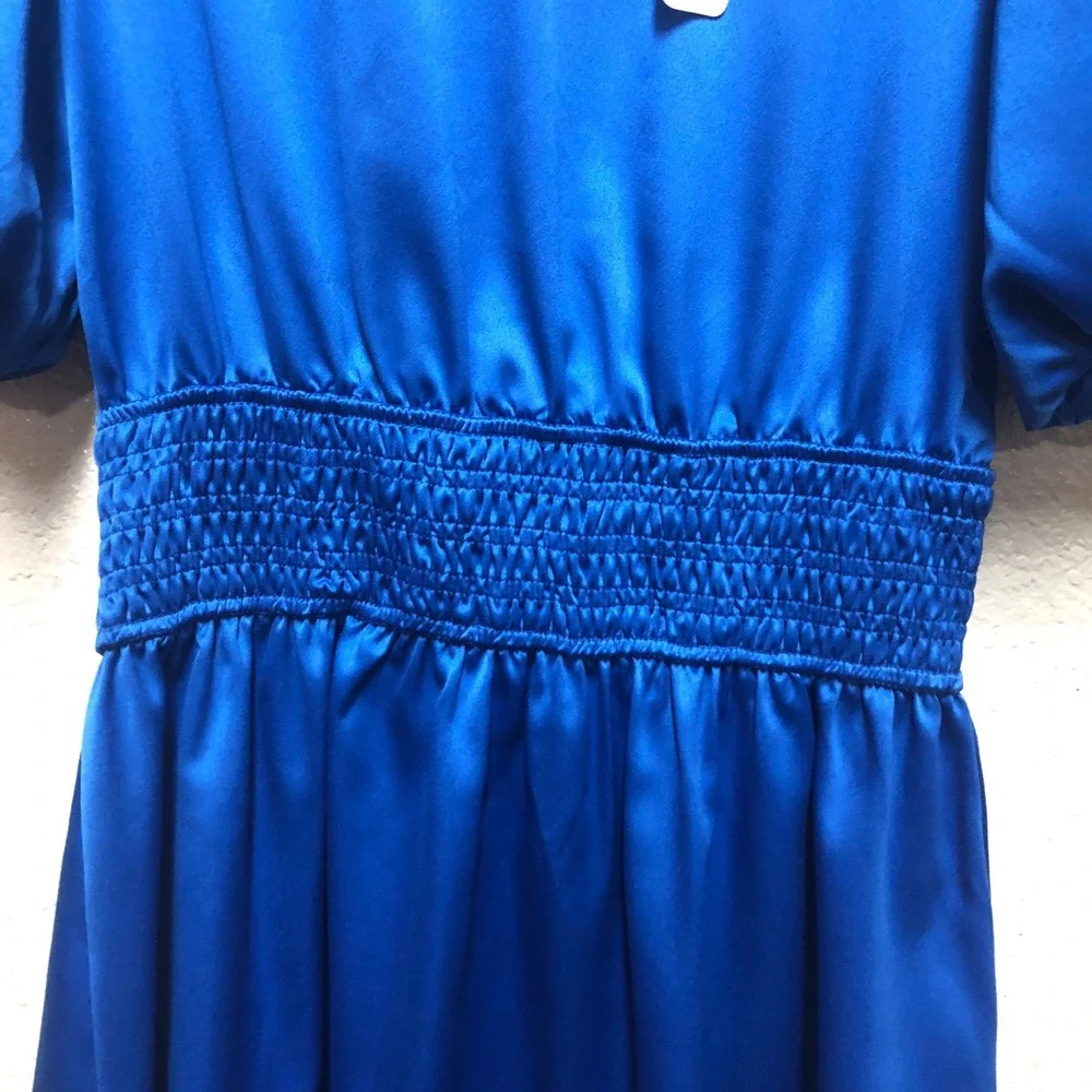 Glam Los‎ Angeles Royal Blue Satin Open Back Smocked Mini Dress GD3845 Small NWT